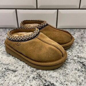 UGG Kids 9 Tasman Slippers Chestnut Suede Braid Slip‎ On Cozy Classic 1019066T